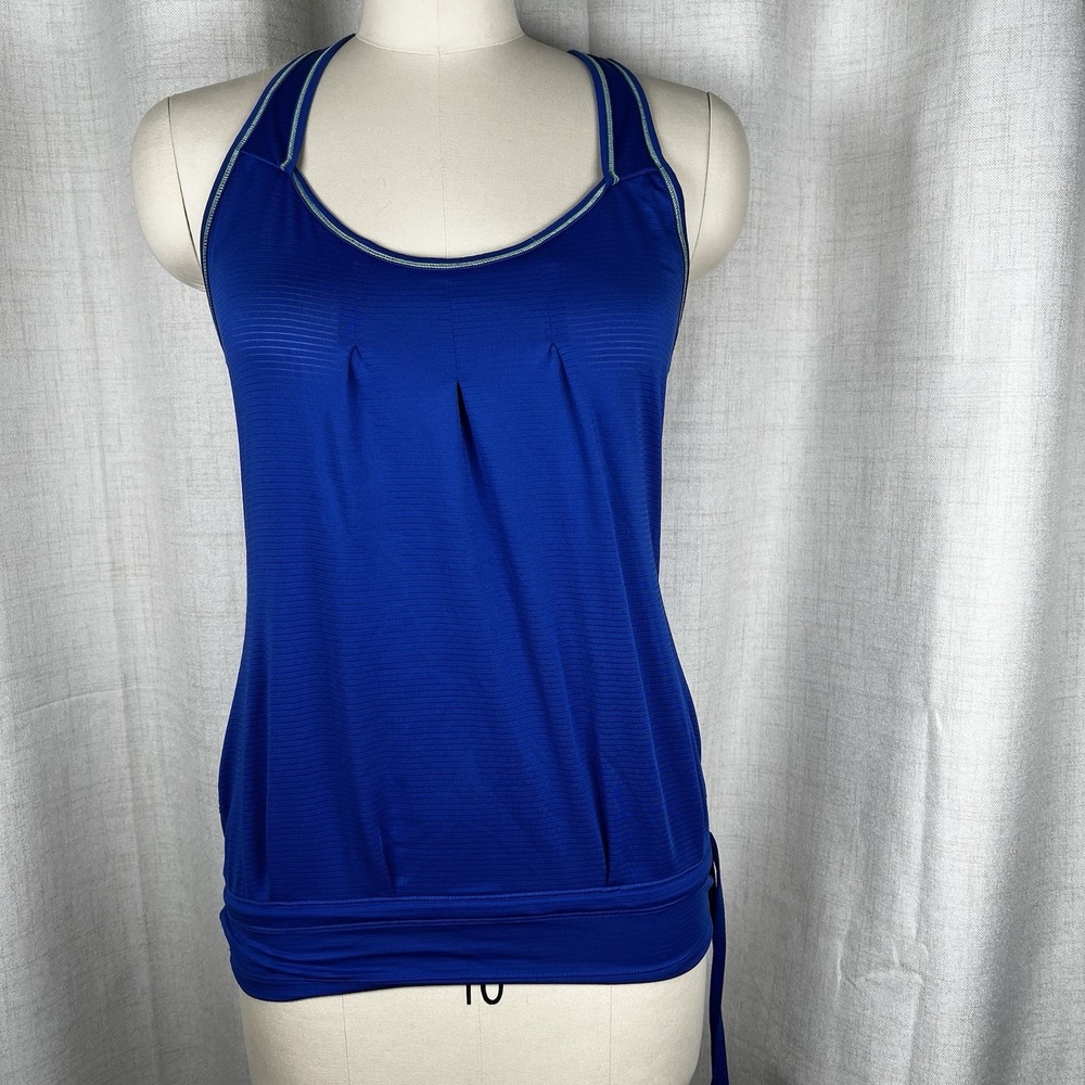 North Face Racerback Tank Top Women's Small Blue Ribbed Vapor Wick Draw String